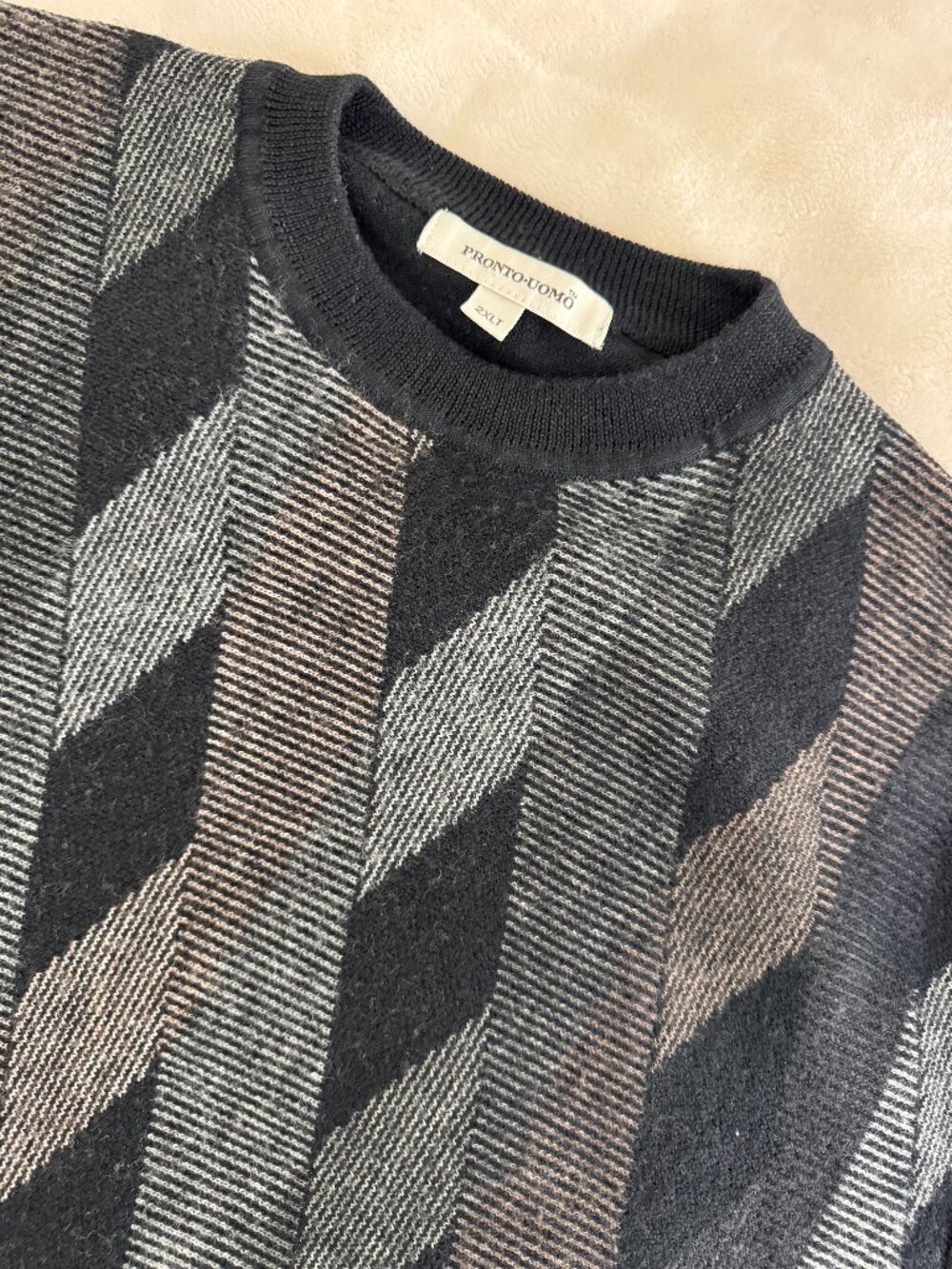 Pronto Uomo 2XLT Wool Argyle Sweater Black Y2K Grandpa Core Preppy Coogi Knit